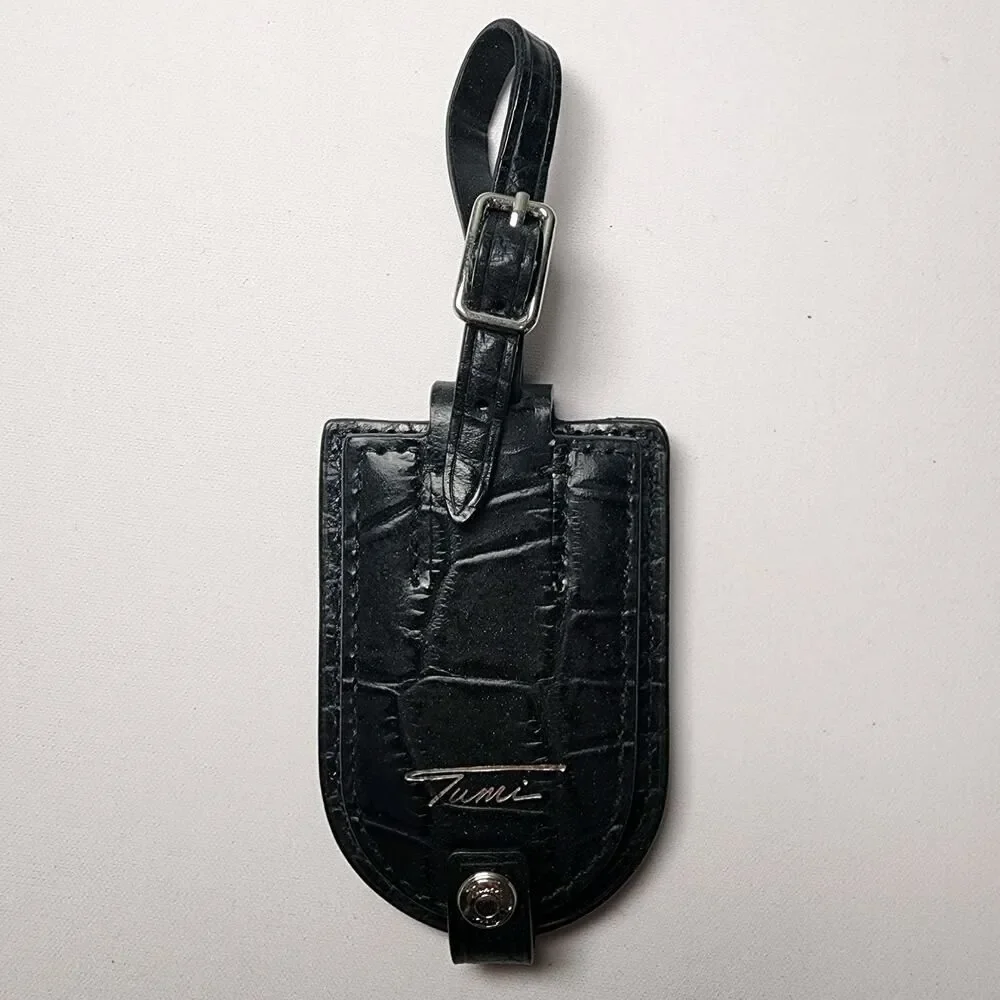 Tumi Briefcase Luggage Tag Croc Leather Black Silver